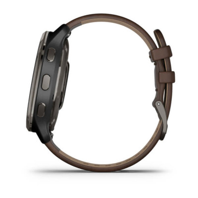 Смарт-годинник Garmin Venu 2 Plus, Slate Stainless Steel & Black, Leather