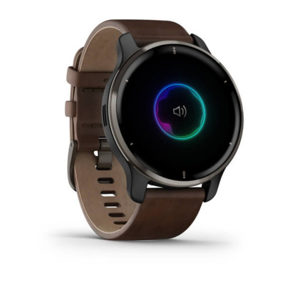 Смарт-годинник Garmin Venu 2 Plus, Slate Stainless Steel & Black, Leather