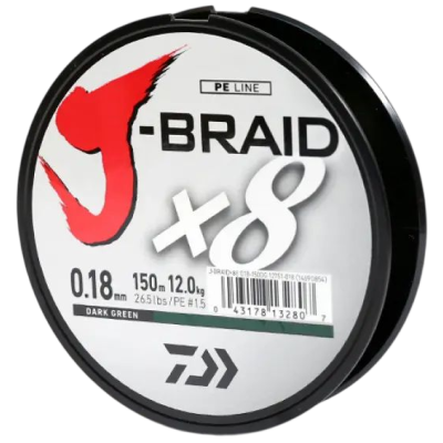 Шнур Daiwa J-Braid X8 150м 0.13мм #1 Dark Green