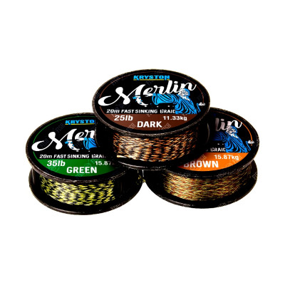 Поводковый материал KRYSTON Merlin Fast Sinking Supple Braid 35 lb, 20 м Dark Silt мягкий