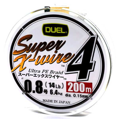 Шнур Duel Super X-Wire 4 200m 0.15mm 6.4kg 5Color Yellow Marking #0.8 (H3589N-5CR)