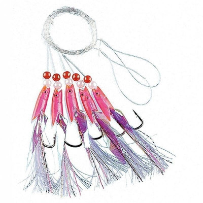 Морський монтаж Fladden Pink rubber with white feathers 5-hooks #3/0 (1201-3-0)