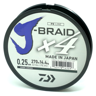 Шнур Daiwa J-Braid X4E 270m Dark Green 5.9kg 0.13mm #1.0 (12741-113)