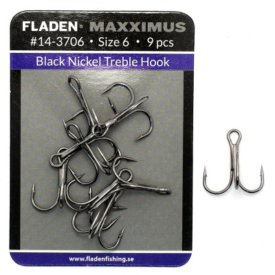 Тройник Fladen Maxximus Black Nickel Treble Hooks 1 6pc (14-3701)