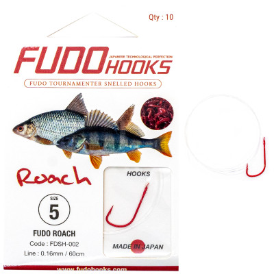 Гачки з повідцями Fudo Roach Red 5 0.16mm 60cm (10 шт.) (FHRDSH0025)